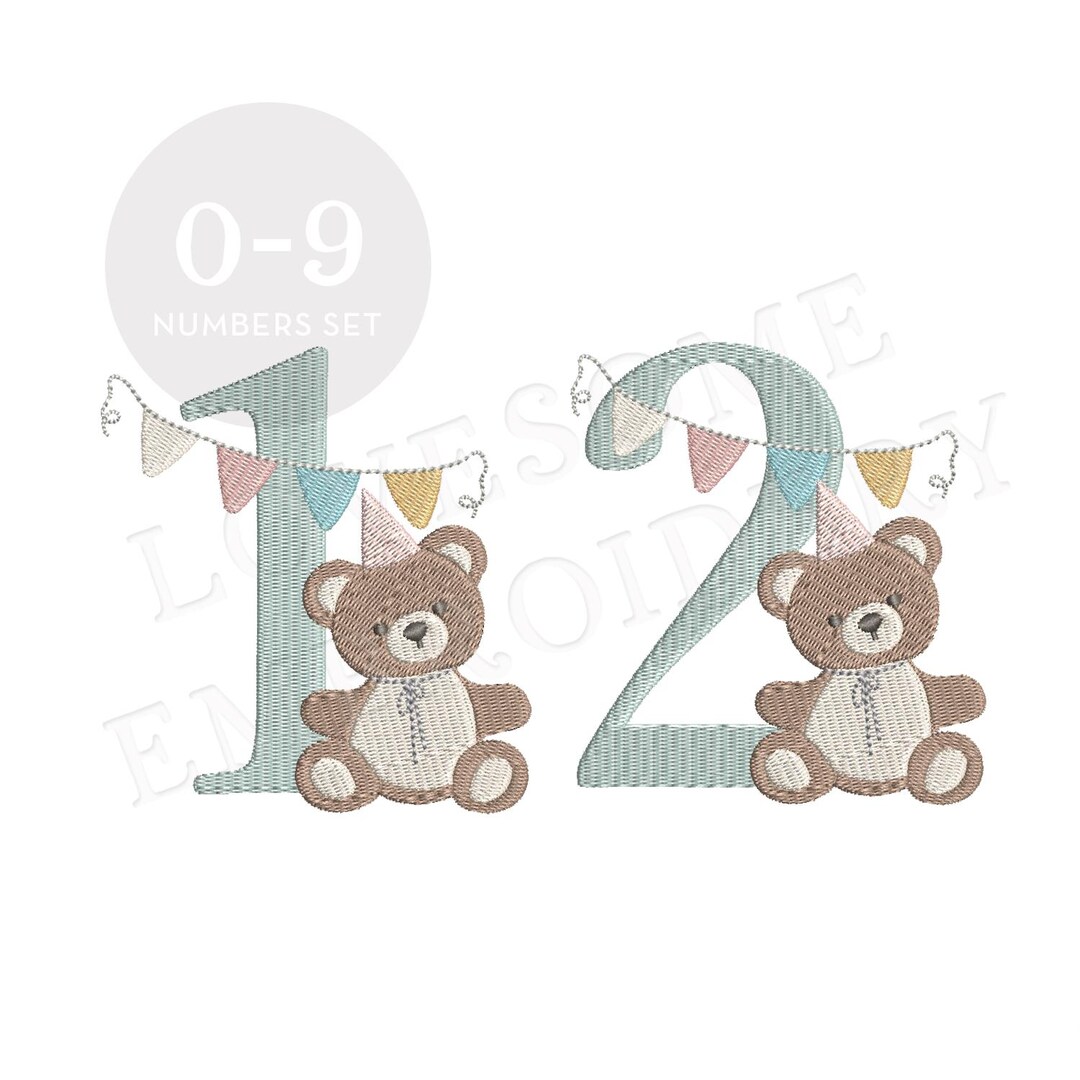 Party Hat Teddy Numbers 4inch 0 9 Machine Embroidery Birthday Teddy party-hat-teddy-numbers-4inch-0-9-machine-embroidery-birthday-teddy