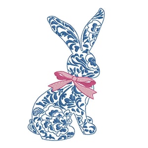 Chinoiserie Rabbit Bow 4inch Machine Embroidery Design Digital Download | Lovesome Embroidery