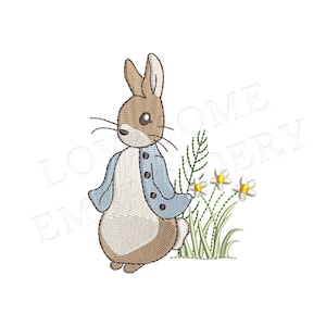 Peter Rabbit met Florals 4inch Machine Borduurontwerp Digitale Download | Liefdevol ontwerp