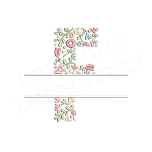 NUEVA letra floral dividida F 4 pulgadas diseño de bordado de máquina flores delicadas fuente dividida en colores primaverales descarga digital / diseño encantador