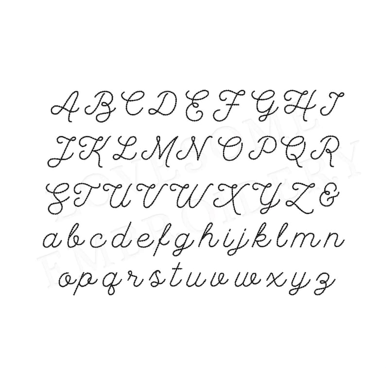 May include: A handwritten alphabet in a cursive font, with each letter in uppercase and lowercase. The letters are written in a simple, elegant style.