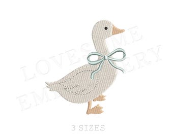 Niedliche Gans mit Schleife in drei Größen, Maschinenstickerei, Stickdatei mit Schleife | Liebevolles Design