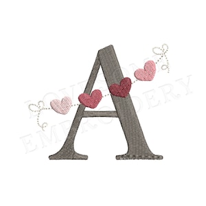 Corazones Bunting 3 pulgadas Alfabeto A-Z Día de San Valentín Máquina Bordado Fuente Descarga Digital / Diseño Lovesome