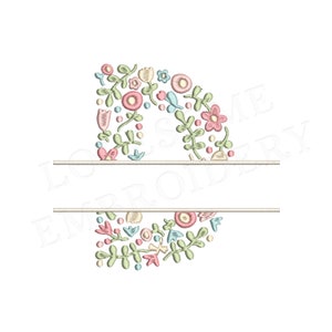 NUEVA letra floral dividida D 4 pulgadas diseño de bordado de máquina flores delicadas fuente dividida en colores primaverales descarga digital / diseño encantador