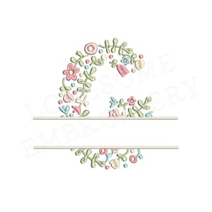 NUEVA letra floral dividida G 4 pulgadas diseño de bordado de máquina flores delicadas fuente dividida en colores primaverales descarga digital / diseño encantador