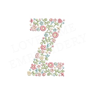 NUEVA letra floral Z 4 pulgadas diseño de bordado de máquina letras de flores delicadas en colores primaverales descarga digital / diseño encantador