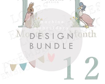 BUNDLE Baby Girl Milestones ALL SIZES Cottontail Rabbit Machine Embroidery Design Bundle (Digital Download)  | Lovesome Design