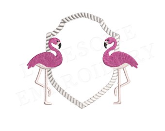 Flamingo Rope Crest 5inch Summer Embroidery Design, Nautical Tropical Machine Embroidery Digital File | Lovesome Design
