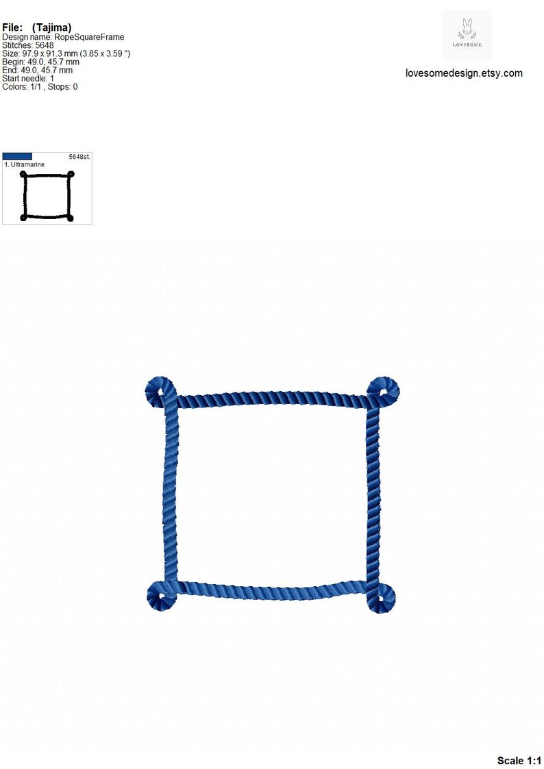Machine Embroidery Rope Frame Rope Square Frame Embroidery Design Multisize, Nautical Machine ...