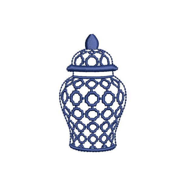 Chinoiserie Ginger Jar 4inch Machine Embroidery Design Digital Download | Lovesome Embroidery