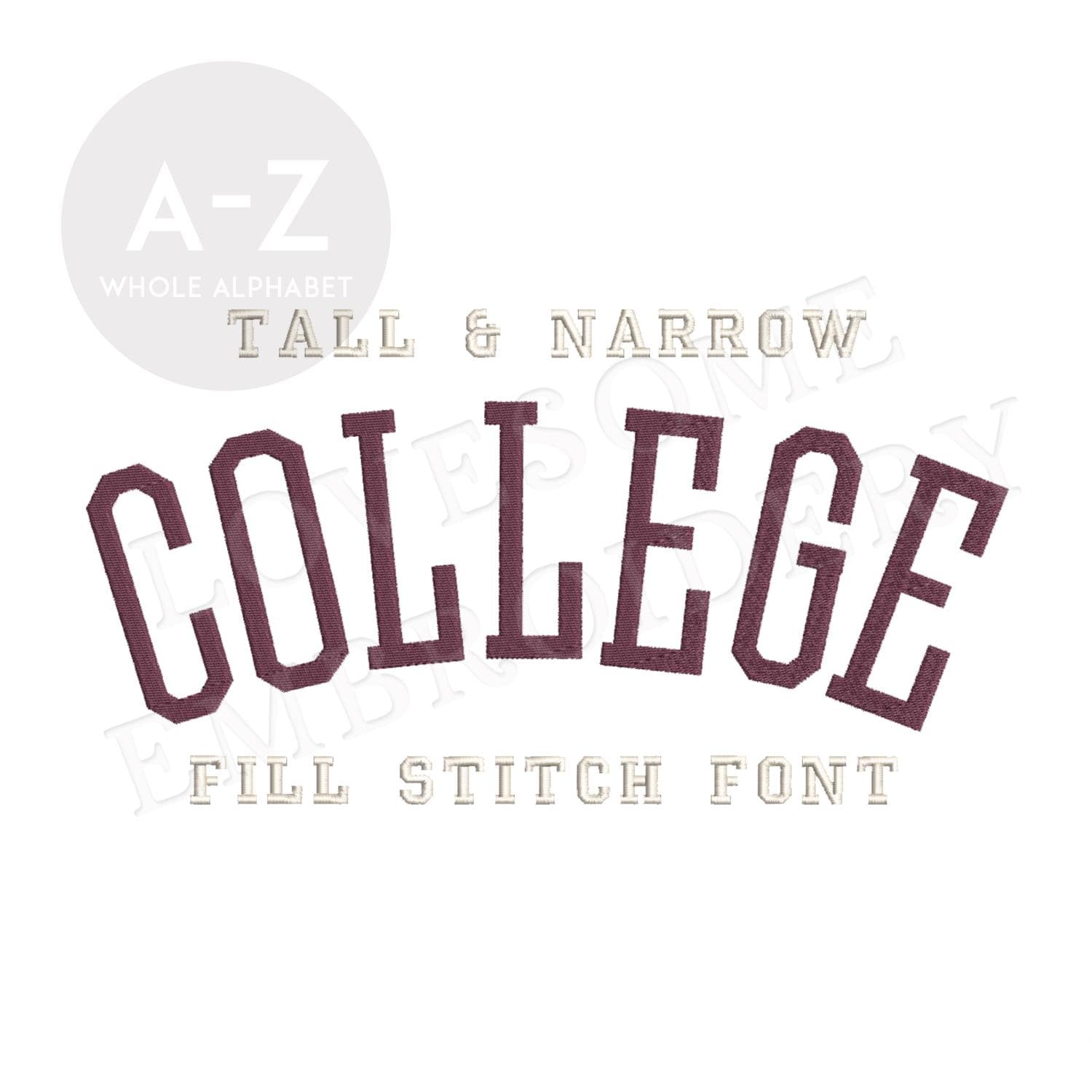 Tall College Fill 4inch Embroidery Font A-Z Machine Tatami Fill Stitch Embroidery Sports Letters Embroidery Font | Lovesome Design