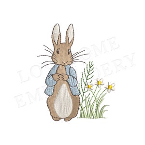 Peter Rabbit con flores 4 pulgadas máquina bordado diseño descarga digital / diseño encantador
