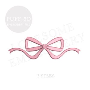 Trendy Bow Puff 3D Three Mini Sizes Embroidery Design, Puff Stitch Cute Ribbon Top Bow Machine Embroidery Digital File | Lovesome Design