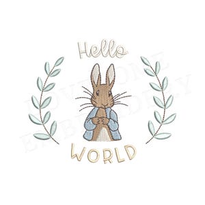 Diseño de bordado a máquina de Peter Rabbit de 5 x 7 de Hello World, descarga digital / Lovesome Design