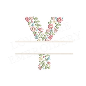 NUEVA letra floral dividida Y 4 pulgadas diseño de bordado de máquina flores delicadas fuente dividida en colores primaverales descarga digital / diseño encantador