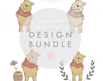 BUNDLE Pooh Bear ALL SIZES Machine Embroidery Design Bundle (Digital Download)  | Lovesome Design