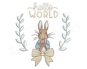 Hello World Bow 4x4 Peter Rabbit Machine Embroidery Design Digital Download | Lovesome Design