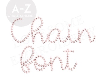 Chain Script Font A-Z 1inch Cursive Chain Stitch Machine Embroidery Font Digital Download | Lovesome Design