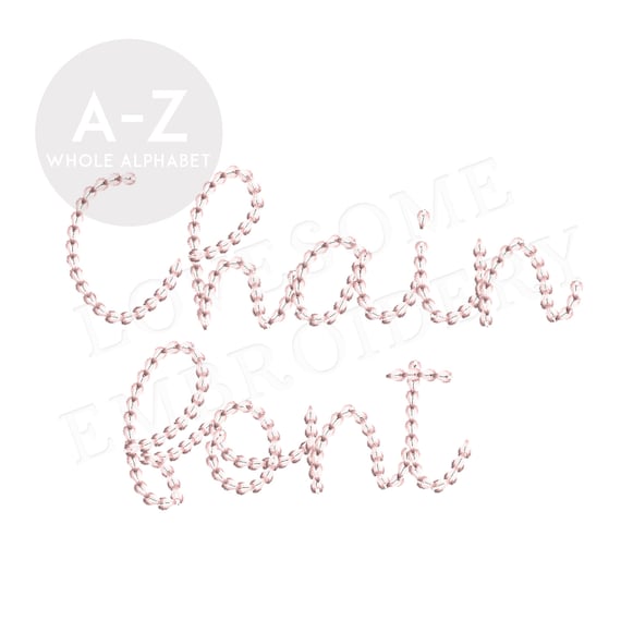 Chain Script Font 4 Sizes A-Z 1inch 1.5inch 2inch 3inch Cursive Chain Stitch Machine Embroidery Font Digital Download | Lovesome Design