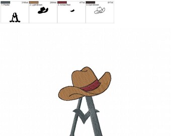 Cowboy Hat 4inch Monogram A-Z Embroidery Font, Western Machine