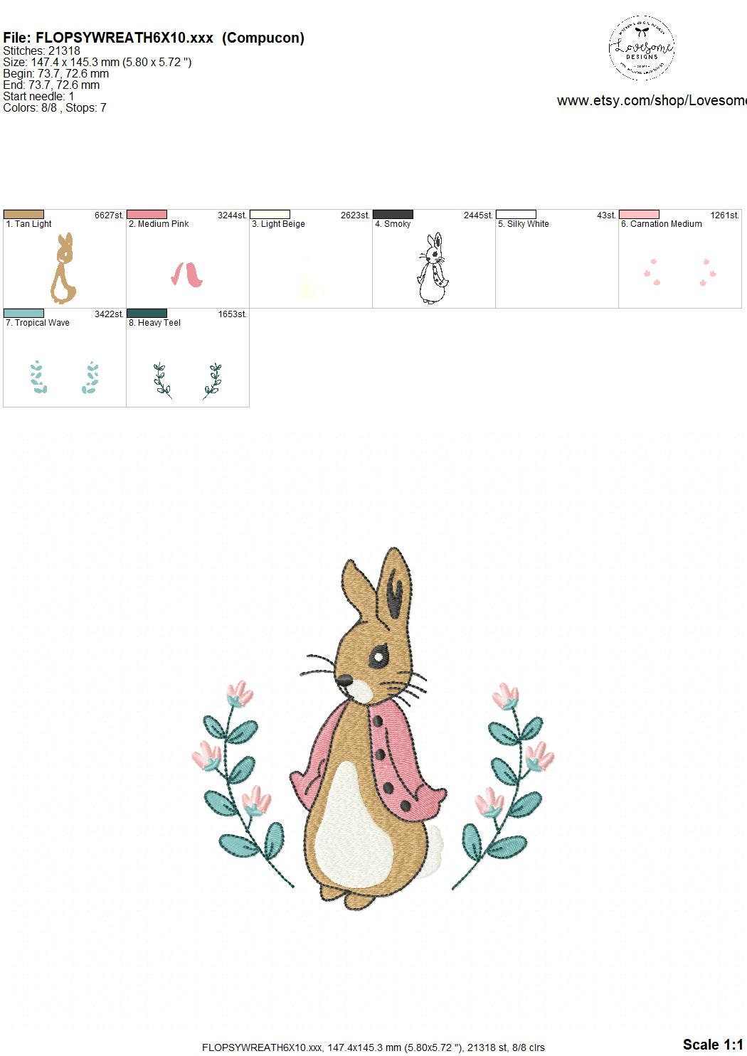 Flopsy Rabbit Printable Flopsy Rabbit Wreath 6inch Machine Embroidery Design Digital Download ...