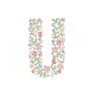 NUEVA letra floral U 4 pulgadas diseño de bordado de máquina letras de flores delicadas en colores primaverales descarga digital / diseño encantador