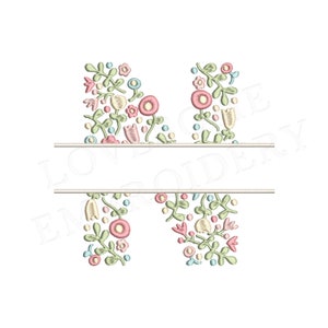 NUEVA letra floral dividida N 4 pulgadas diseño de bordado de máquina flores delicadas fuente dividida en colores primaverales descarga digital / diseño encantador