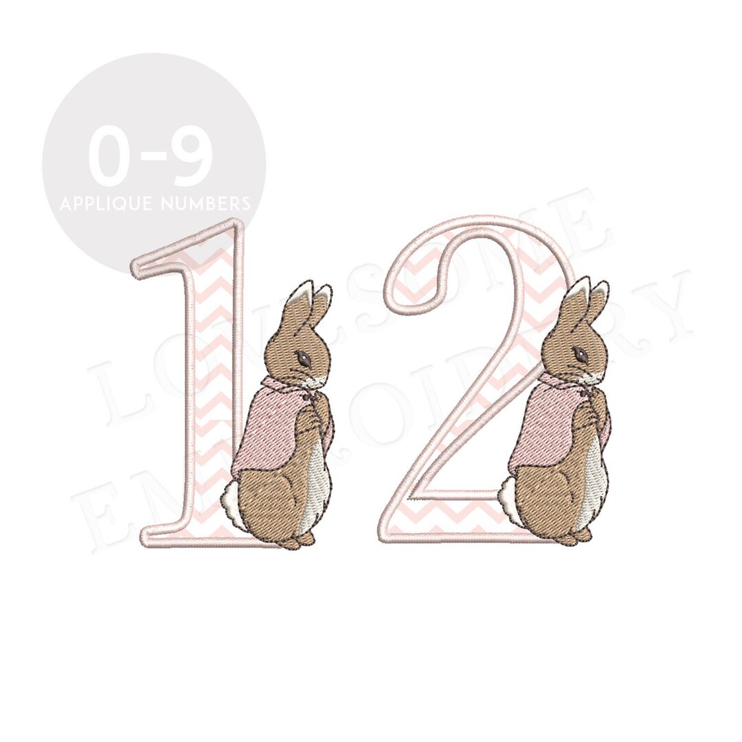 Numbers Rabbit Theme Applique Numbers 4inch Cottontail Rabbit 0-9 Machine Embroidery Numbers ...
