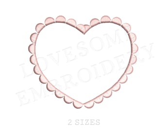 Scalloped Heart Two Mini Sizes 3inch 3.5inch Embroidery Design, Scallop Edge Heart Frame Machine Embroidery Digital File | Lovesome Design