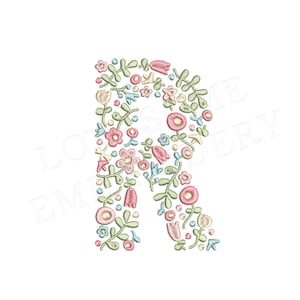 NOVA letra floral R Design de bordado à máquina de 4 polegadas Letras de flores delicadas em cores de primavera Download digital | Design adorável