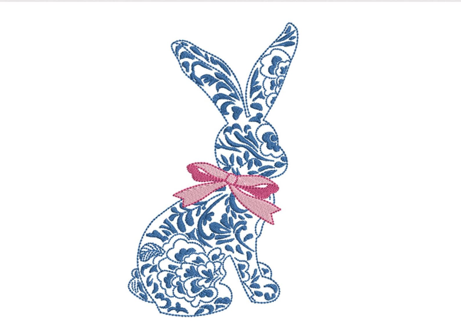 Chinoiserie Rabbit Bow 7inch Machine Embroidery Design Digital Download ...