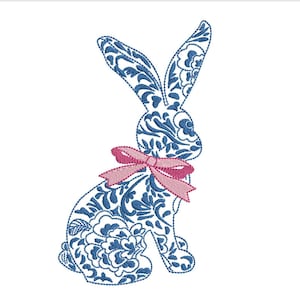 Chinoiserie Rabbit Bow 6inch Machine Embroidery Design Digital Download | Lovesome Embroidery