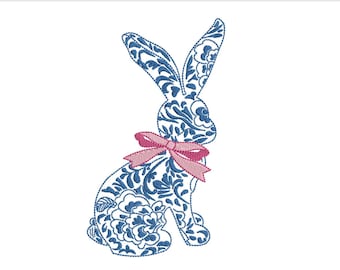 Chinoiserie Rabbit Bow 6inch Máquina Bordado Diseño Descarga Digital / Bordado Lovesome