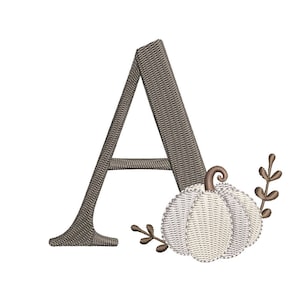 Fuente de bordado a máquina de 3,5 pulgadas con alfabeto de calabaza blanca, A-Z, descarga digital / Lovesome Design