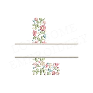NUEVA letra floral dividida L 4 pulgadas diseño de bordado de máquina flores delicadas fuente dividida en colores primaverales descarga digital / diseño encantador