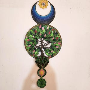 Baum des Lebens Wandbehang | Mikro Makramee | Labradorit Stein und gefärbter gelber Onyx Stein | Mandala-Basis | Himmlische Kunst Wohnkultur