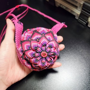 Macrame Pouch Necklace with Mandala Pattern - Hippie Boho Vibes, Pink, Purple, and Black