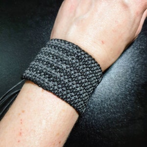 Dark Grey and Black Wide Cuff Macrame Bracelet - Unisex Hippie Style