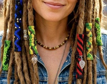 Cuentas de macramé personalizadas para el cabello – Anillos estilo boho para rastas, trenzas y barbas