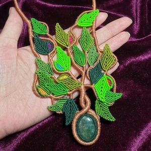 The Ancient Canopy | Moss Agate 'Tree of Life' Sculptural Macrame Pendant Necklace | Signature Masterworks