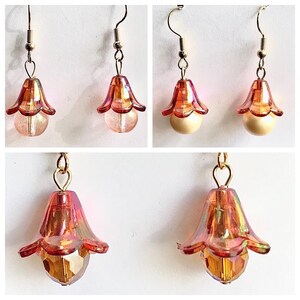 Gold Flower Earrings, Floral Earrings, Gifts for Women, Handmade Jewelry, Glitter Glass and Crystal Earrings,Bridesmaid Gifts,Flower Jewelry