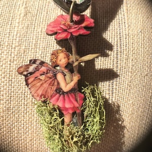 Pink Fairy Necklace, Fairy Jewelry, Wood Fairy Pendant, Fairycore Necklace, Fairycore Jewelry, Fairy Gift, Handmade Jewelry Gift for Her