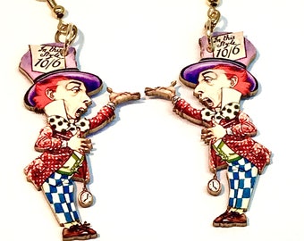 Mad Hatter Earrings, Alice in Wonderland Earrings, Handmade Jewelry, Gift for Her, Tea Party Earrings, Fantasy Handmade Gift for Women