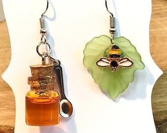 Bee Earrings Bee Jewelry, Cottagecore Earrings, Honey Jar Food Earrings, Handmade Jewelry, Bug Earrings Animal Earrings Summer Earrings