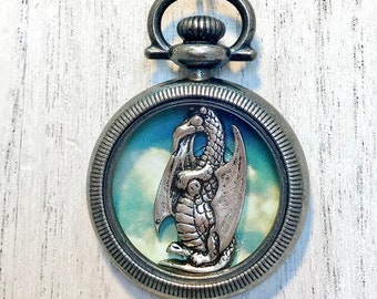 Dragon Locket, Dragon Necklace, Dragon Pendant, Dragon Jewelry, Handmade Jewelry Gifts for Her, Terrarium Necklace, Silver Fantasy Necklace