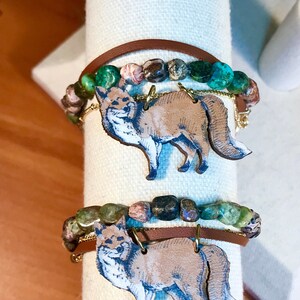 Fox Bracelet, Fox Jewelry, Animal Bracelet, Handmade Jewelry Gift for Her, Agate Bracelet, Stone Bracelet, Wood Bracelet, Animal Jewelry