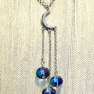 Moon Necklace, Moon Jewelry, Rhinestone Moon Pendant, Space Necklace with Color Changing Glass, Celestial Necklace, Celestial Jewelry Gifts