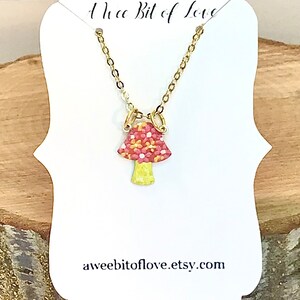 Mushroom Necklace Mushroom Jewelry, Dainty Gold Necklace, Cottagecore Jewelry, Pink Nature Necklace, Handmade Jewelry Gifts for Women Girls
