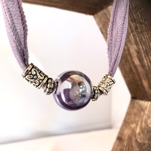 Glazed Purple Bead Choker Necklace, Purple Opalescent Necklace, Opalescent Bead Necklace, Boho Necklace, Handmade Jewelry Gifts for Mom