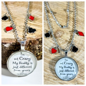 Alice in Wonderland Necklace, Handmade Alice in Wonderland Jewelry, Quote Necklace, Glass Pendant, Cards Necklace, Unique Gifts for Her